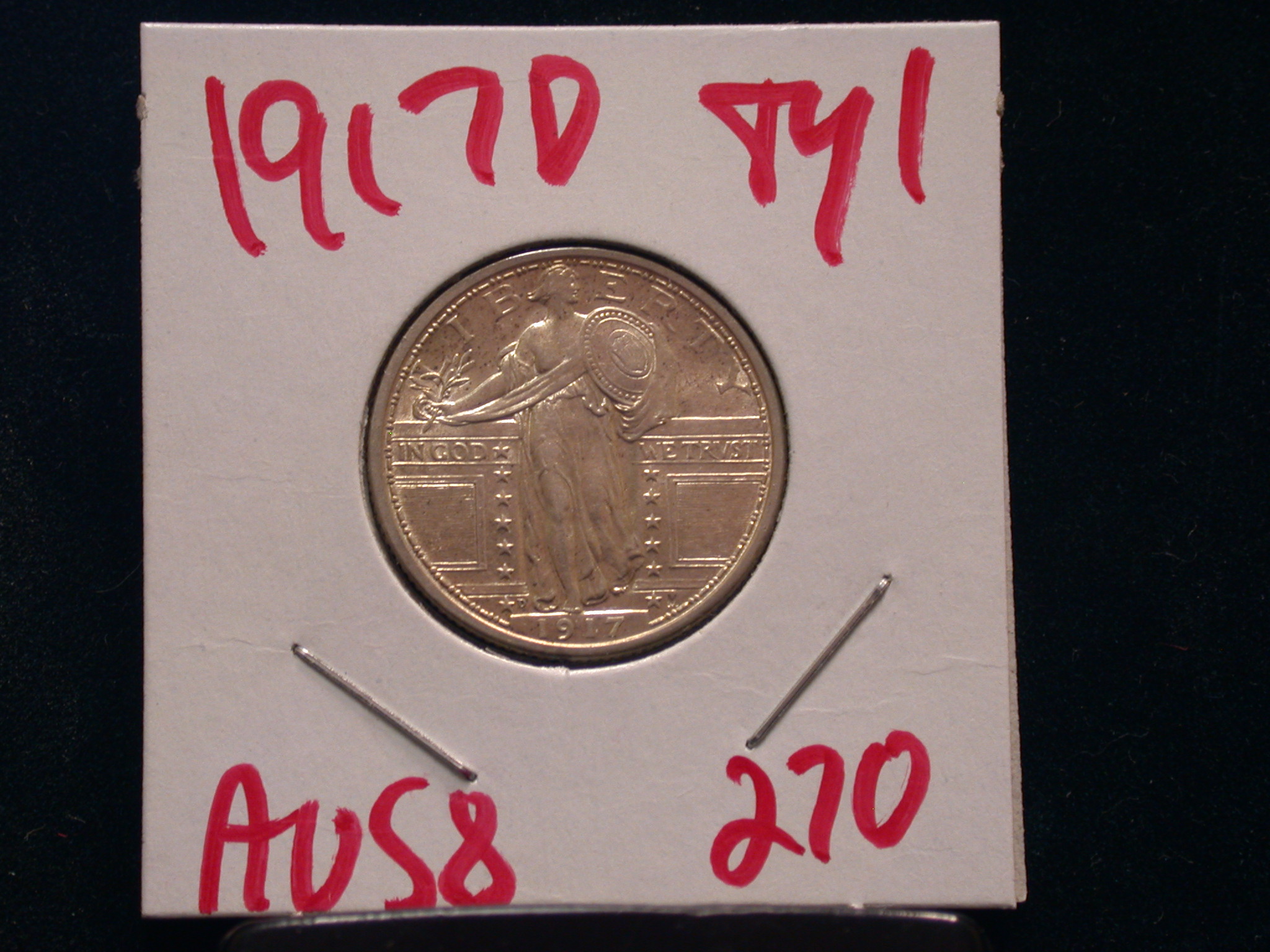 1917 D Type1 Standing Liberty Quarter in AU 58! - Click Image to Close